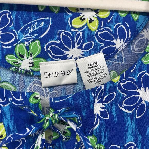 Delicates Size L Vintage Cottagecore Floral Dress Pockets Blue Short Sleeve - Picture 2 of 6